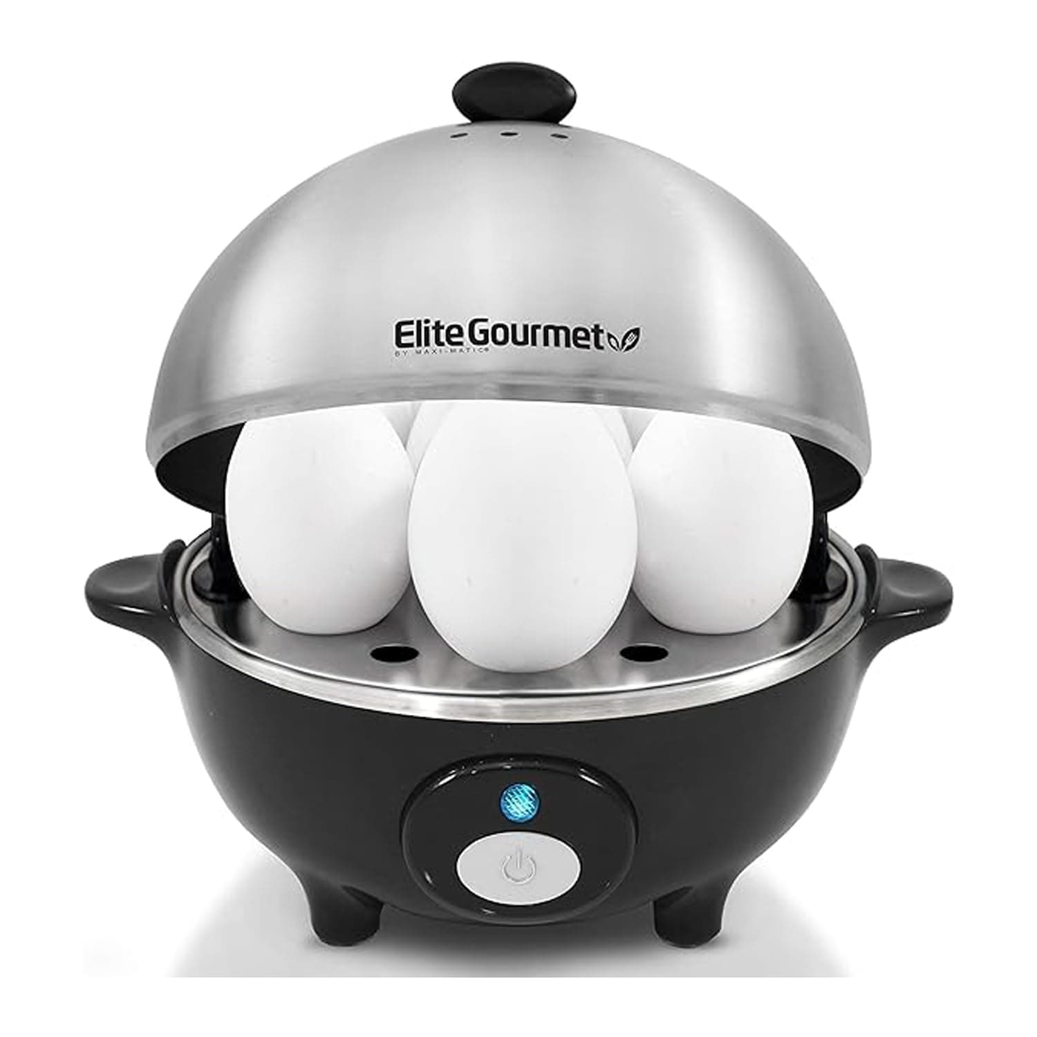 Elite Gourmet EGC-508 Rapid Egg Cooker, 7 Easy-To-Peel, Hard, Medium, Soft Boiled Eggs, Poacher, Omelet Maker, Auto Shut-Off, Alarm, 16-Recipe Booklet, Stainless Steel