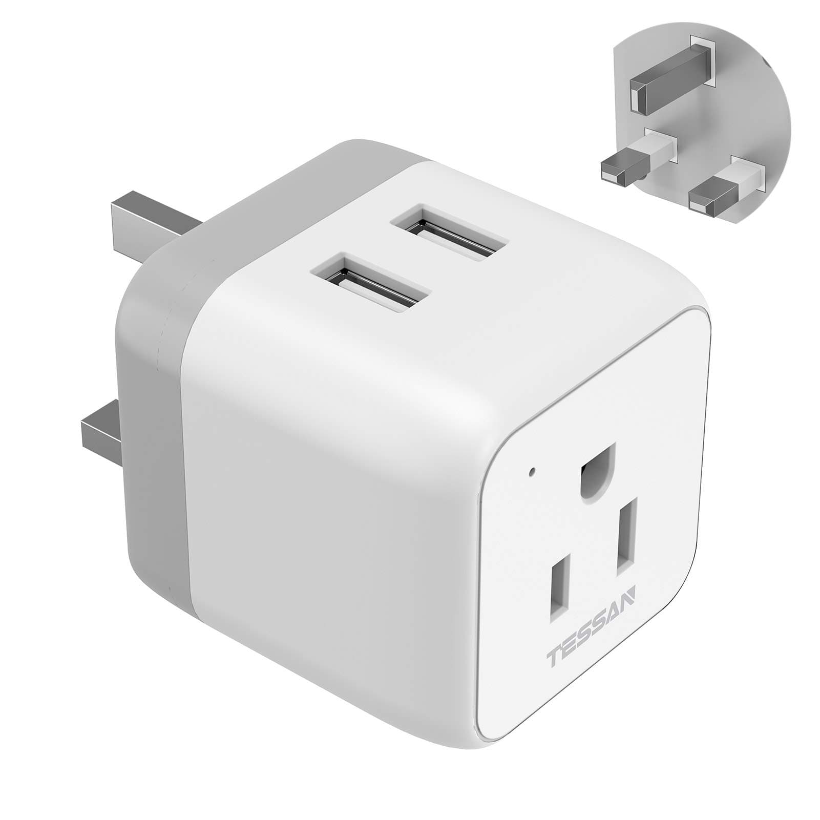 US to UK Plug Adapter, TESSAN Ireland Scotland Type G Power Adapter, Small Travel Adapter with 2 USB Ports, US to London British England Kenya Dubai Irish Hong Kong Outlet Adaptor