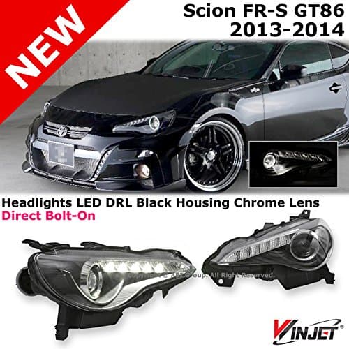 WINJET Scion FRS GT86 13-14 JDM Black Housing Projector Headlights LED DRL