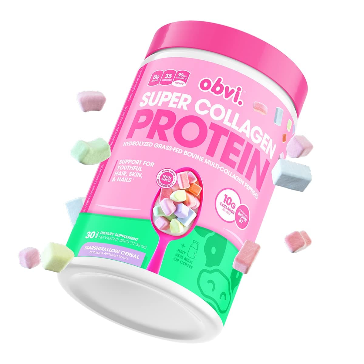 ObviCollagen Peptides, Protein Powder, Keto, Gluten and Dairy Free, Hydrolyzed Grass-Fed Bovine Collagen Peptides, Supports Gut Health, Healthy Hair, Skin, Nails (30 Servings) (Marshmallow Cereal)