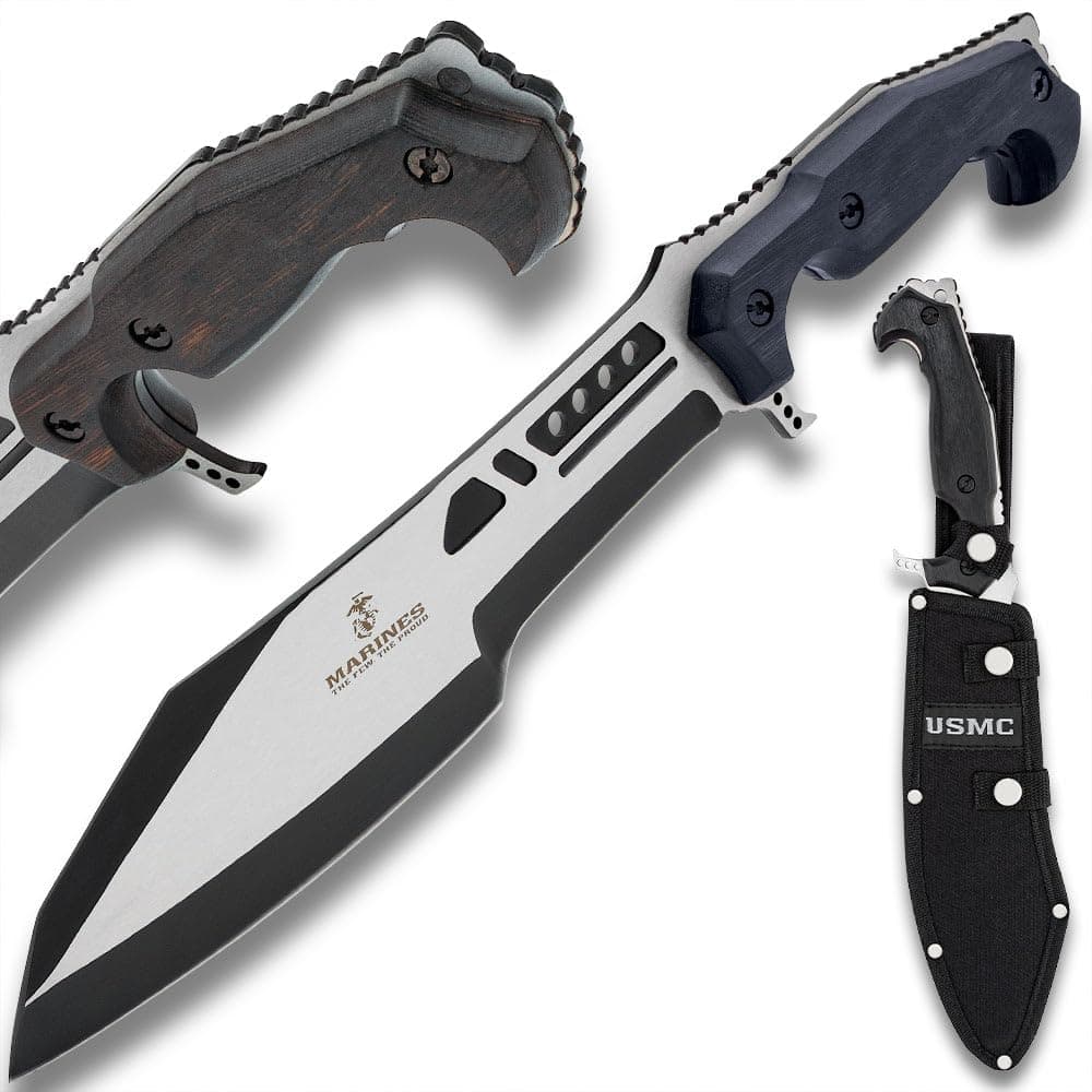 United Cutlery USMC Covert Ops Machete and Sheath | For Tactical & Outdoor Use | Stainless Steel Blade | Extended Tang | Pakkawood Handle Scales | Tough Nylon Belt Sheath | Overall Length 16"