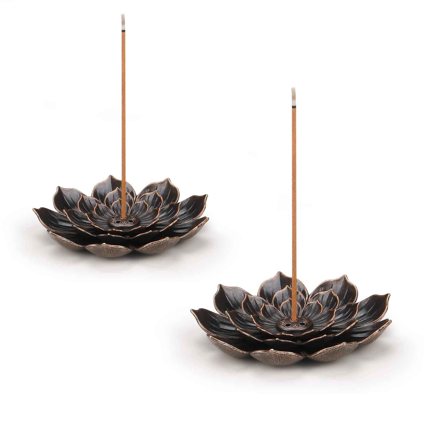 Lotus Incense Holder Brass Stick Holder Cone Coil Burner with Detachable Ash Catcher for Home Office Yoga Meditation 2Pcs