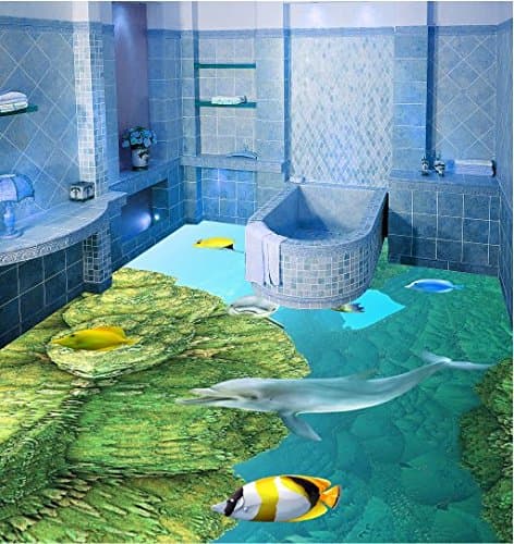 Wallpaper Non-Woven Custom Size Premium Wallpaper Underwater Aquarium 3D Floor Tiles Ceramic Tile 3D Bedroom Bathroom Floor Membrane Wall Decal Sticker On The Top Surface of The Waterproof