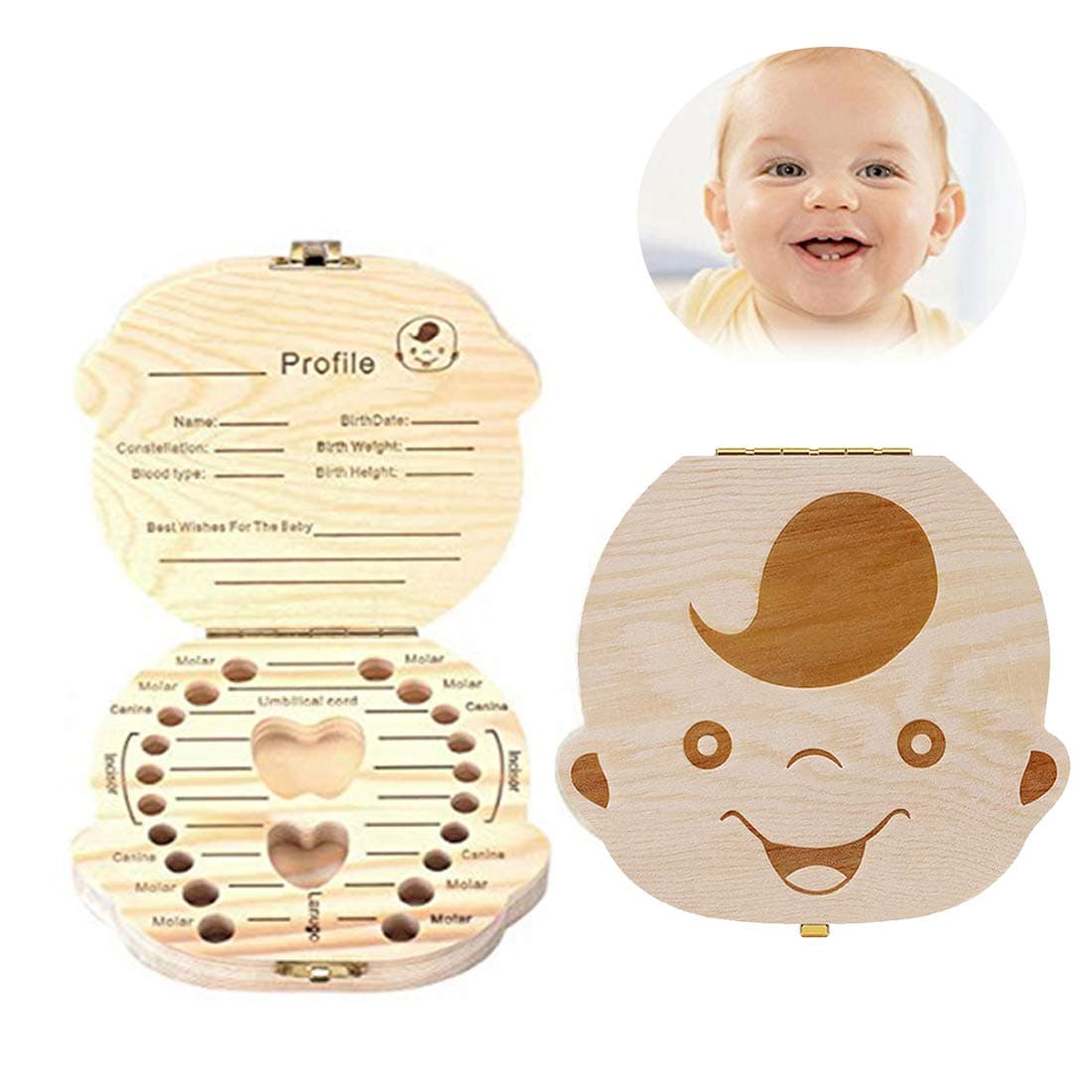 Baby Tooth Box, Wooden Kids Tooth Box,Baby Save Boxes Keepsake for Children,Cute Personality Baby Teeth Box (Boy)