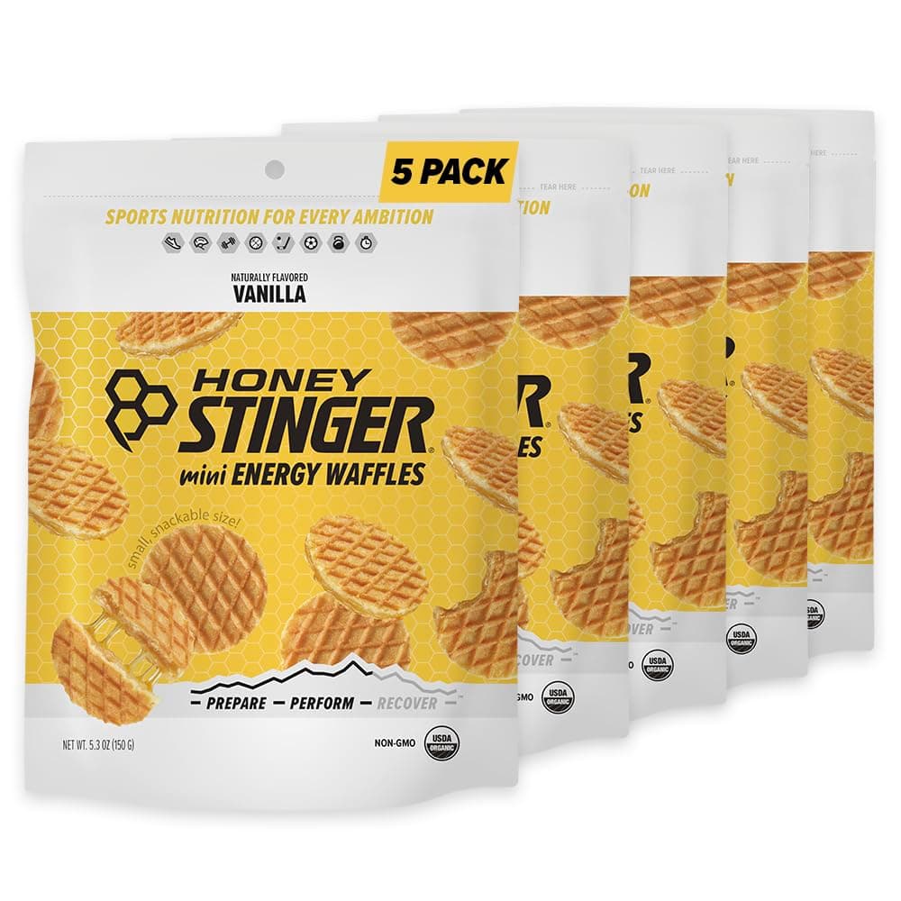 Honey Stinger Organic Mini Vanilla Waffles, Energy Stroopwafel for Exercise, Endurance and Performance, Sports Nutrition for Home & Gym, Pre and Post Workout, 5 Bags, 26.5 Ounces