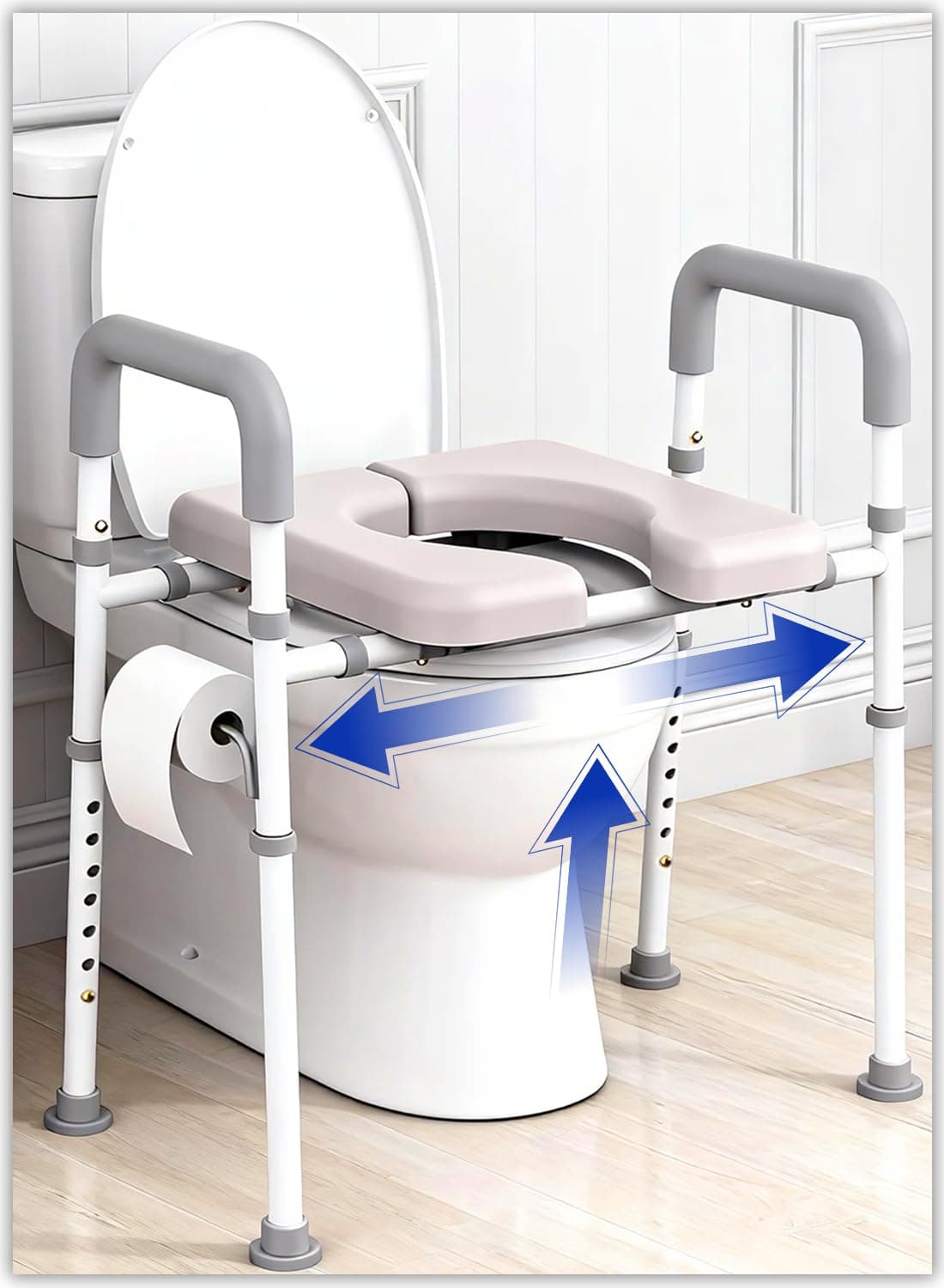 Toilet Seat Risers for Seniors, Raised Toilet Seat with Handles, Adjustable Width & Height Toilet Riser, 400lb Handicap Elevated Toilet Seat for Elderly, Disabled, Fits Any Toilet