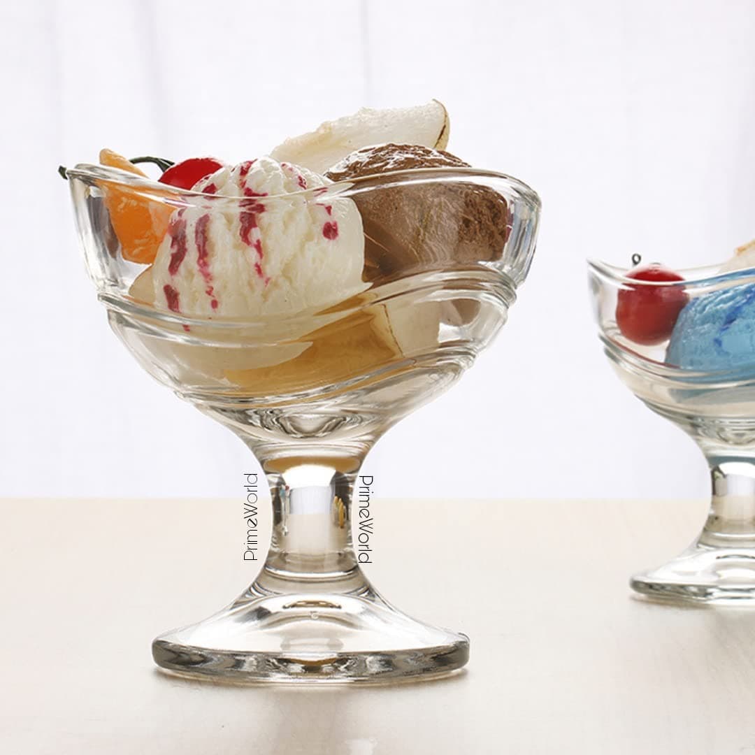 PrimeWorld glass European 120 ml Lotus Ice Cream Bowl, Dessert Cup for Sundae, Sweets,Snacks, Fruit, Pudding, Nuts or Dip, Serving Bowls Set of 6 Pcs Lead Free and BPA Free etc