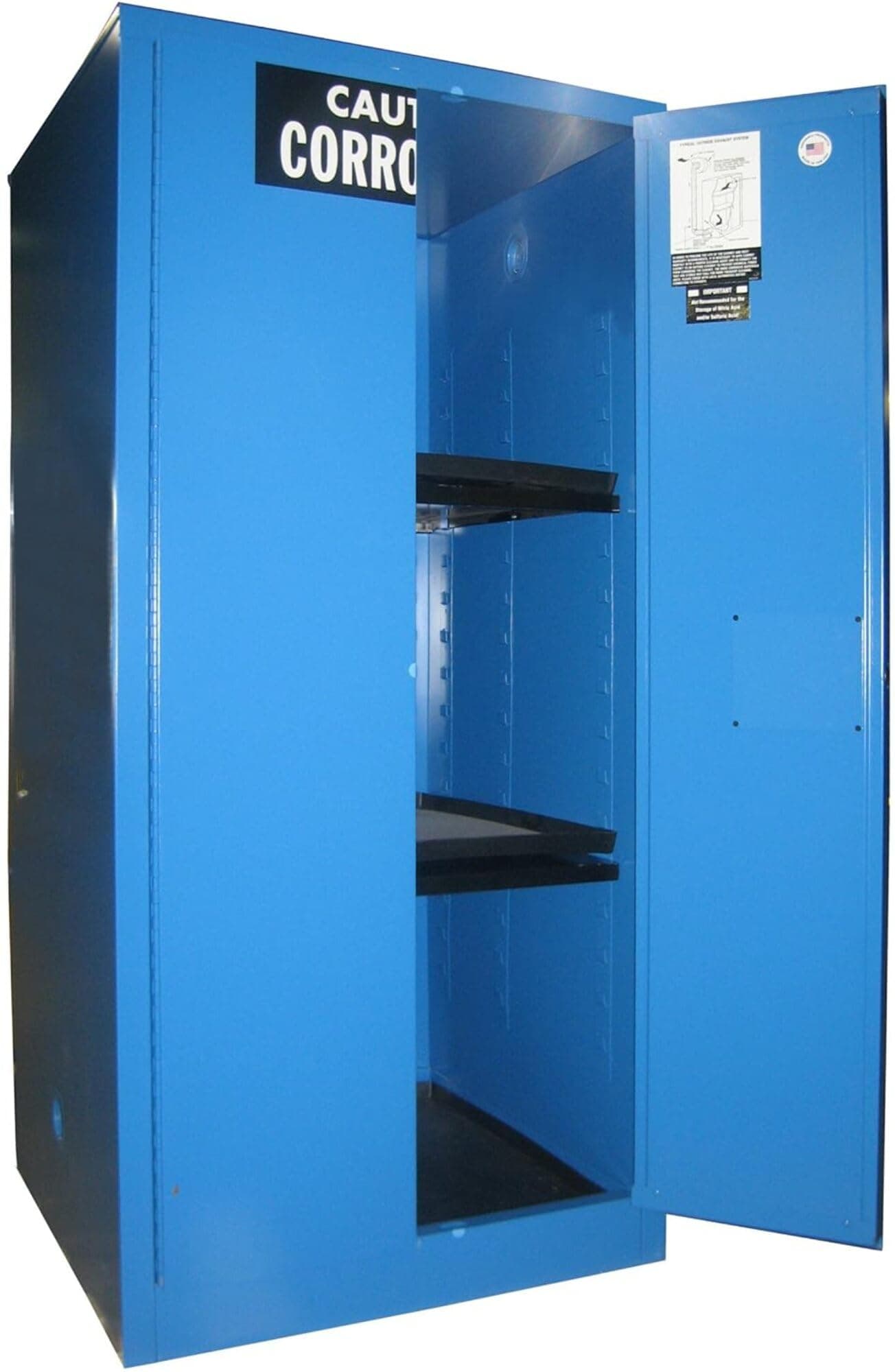 C160 Acid/Corrosive Storage Cabinet, 60 Gallon Cap, 18-Gauge Steel, 65 x 31 x 31 in, 2-Door, FM Approved, OSHA/NFPA Comp, 5 Adj. Shelves, 15 YR Warranty - Blue