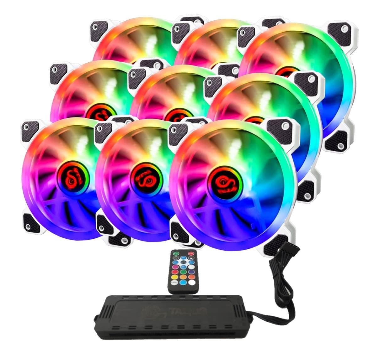TALIUS, TECH 4 U Iris Spectrum ARGB/Cronos Fans 120 mm Sweep Effects Pulse Spiral Double Ring LED Connection 6-Pin (9 Fan WHT + Centrality)