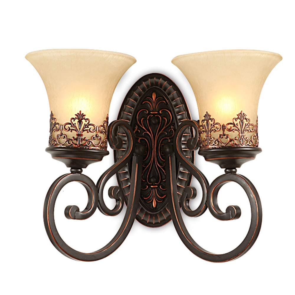 Retro Simple Creative Wall Lamp Vintage Antique Nostalgia Interior Design Bronze Wall Lamp Round Glass Lampshade Lamp Holder Beautiful Corridor Stairs Bedroom Aisle Hemp Rope 2 * E27 Ø46CM