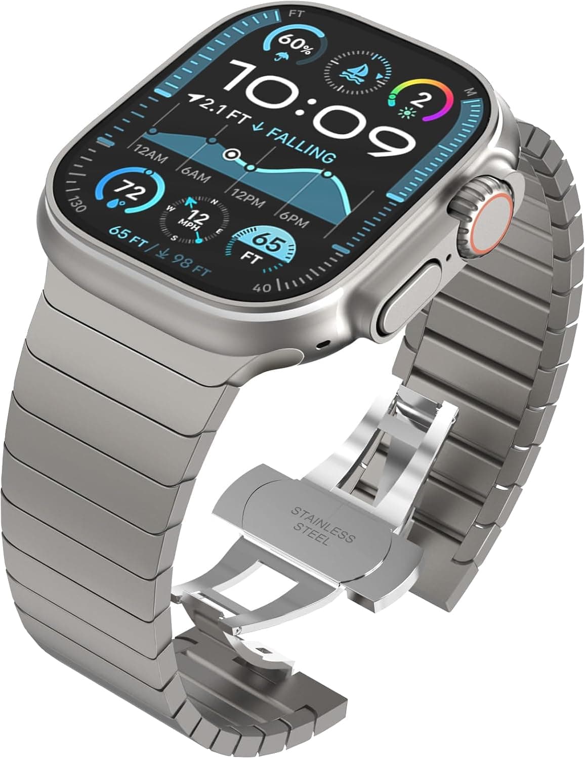 Wingle Compatible for Apple Watch Band Ultra 3/2/1 Band 49mm Series 11 10 46mm 45mm 44mm 42mm SE 3/2/1 Series 9 8 7 6 5 4 3 2 1 Men Stainless Steel Classy Business Metal iWatch Bands Bracelet,Titanium