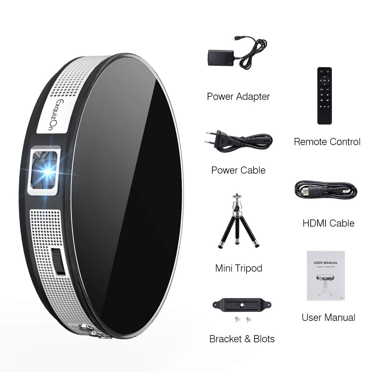 R6 Mini Projector, DLP WIFI Video Projector Pocket Projector for Home Theater Cinema, Portable with Rechargeable Battery, Come with HDMI Cable, Mini Tripod