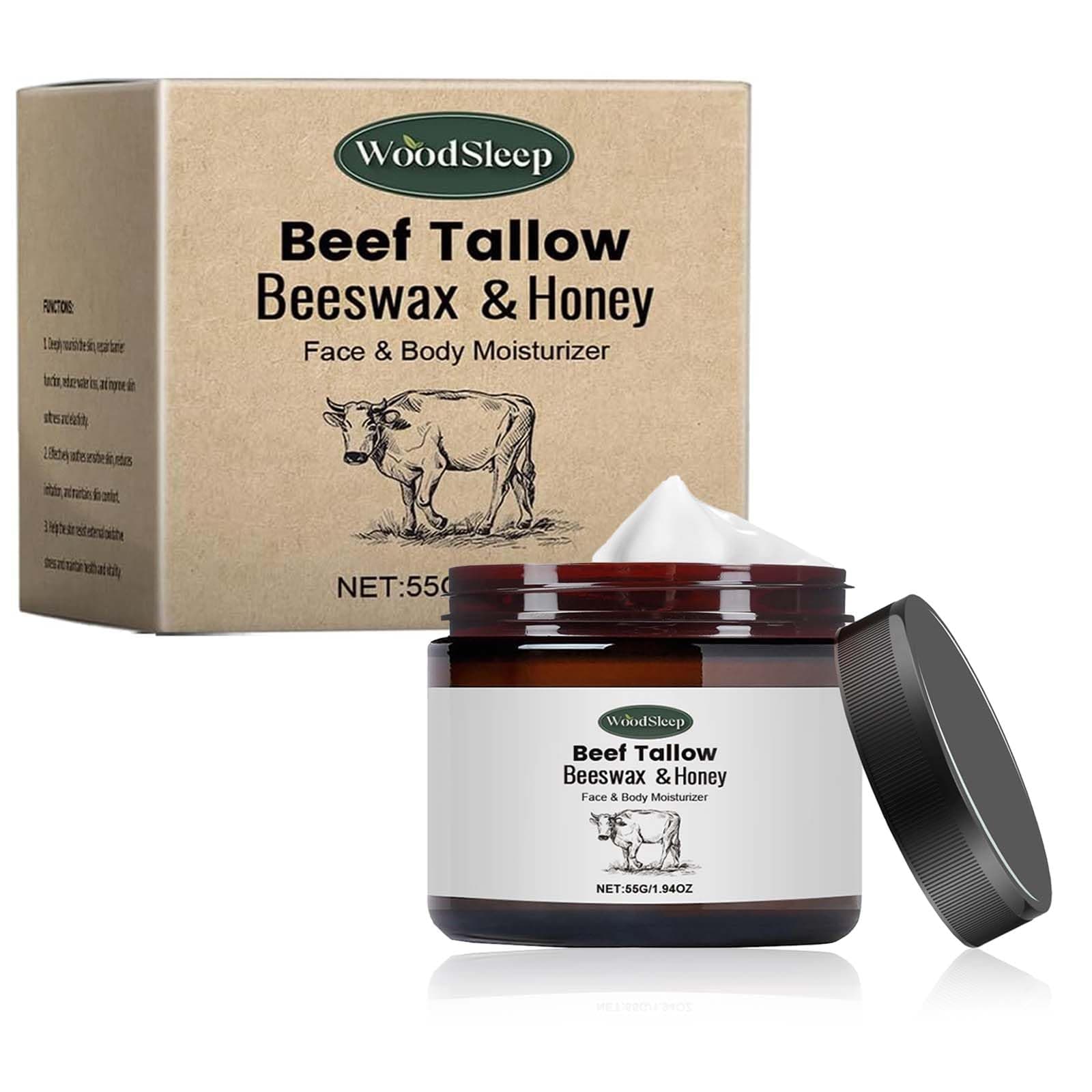 Beef Tallow Honey Cream - Grass-Fed Beef Tallow Face Balm with Honey, Moisturizing Skin Cream for Face & Body, Natural Non-Greasy