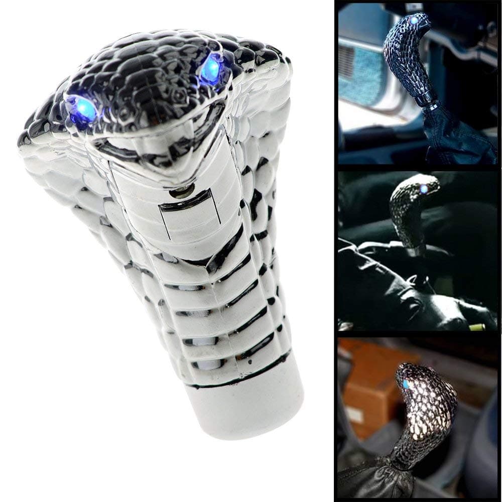 High Speed Steel (HSS) Chrome Cobra Snake Red LED Eye Car Manual Gear Shift Knob Handle Shifter Lever