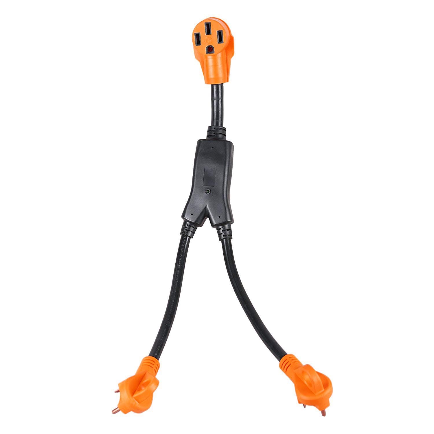 EPICORD rv Y Adapter Cord (2) 30 Amp Male Plug to 50 Amp RV Female Connector Adapter with Handles and Light,2.5FT,10/3