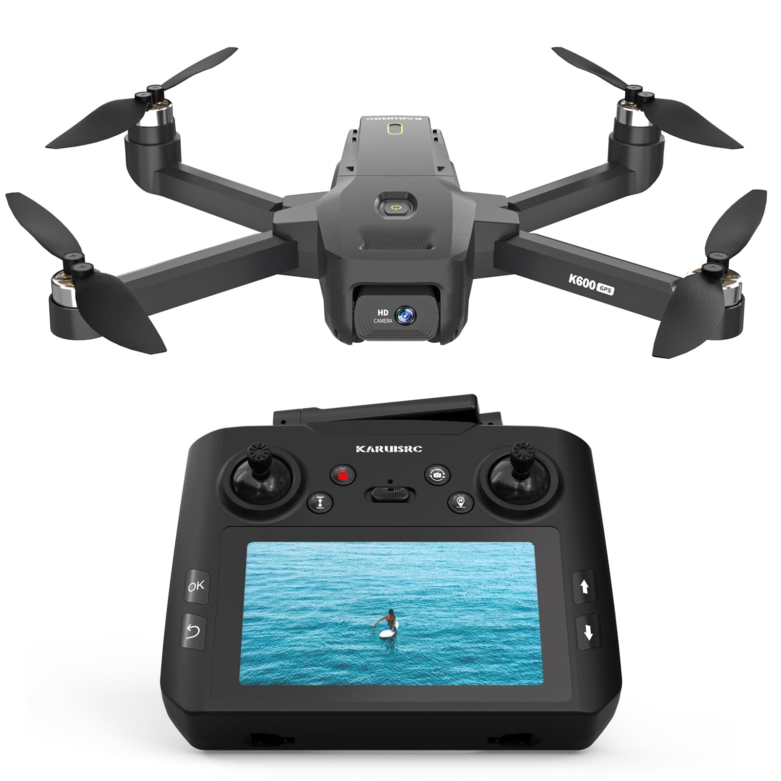 K600GPS Drone with Camera for Adults, 4.5 inch LCD RC Screen, 32G SD Card, GPS Drone Auto Return, Gesture Flight, Brushless Motor, Optical Flow,3 Speeds for Adults/Beginners, Under 249g