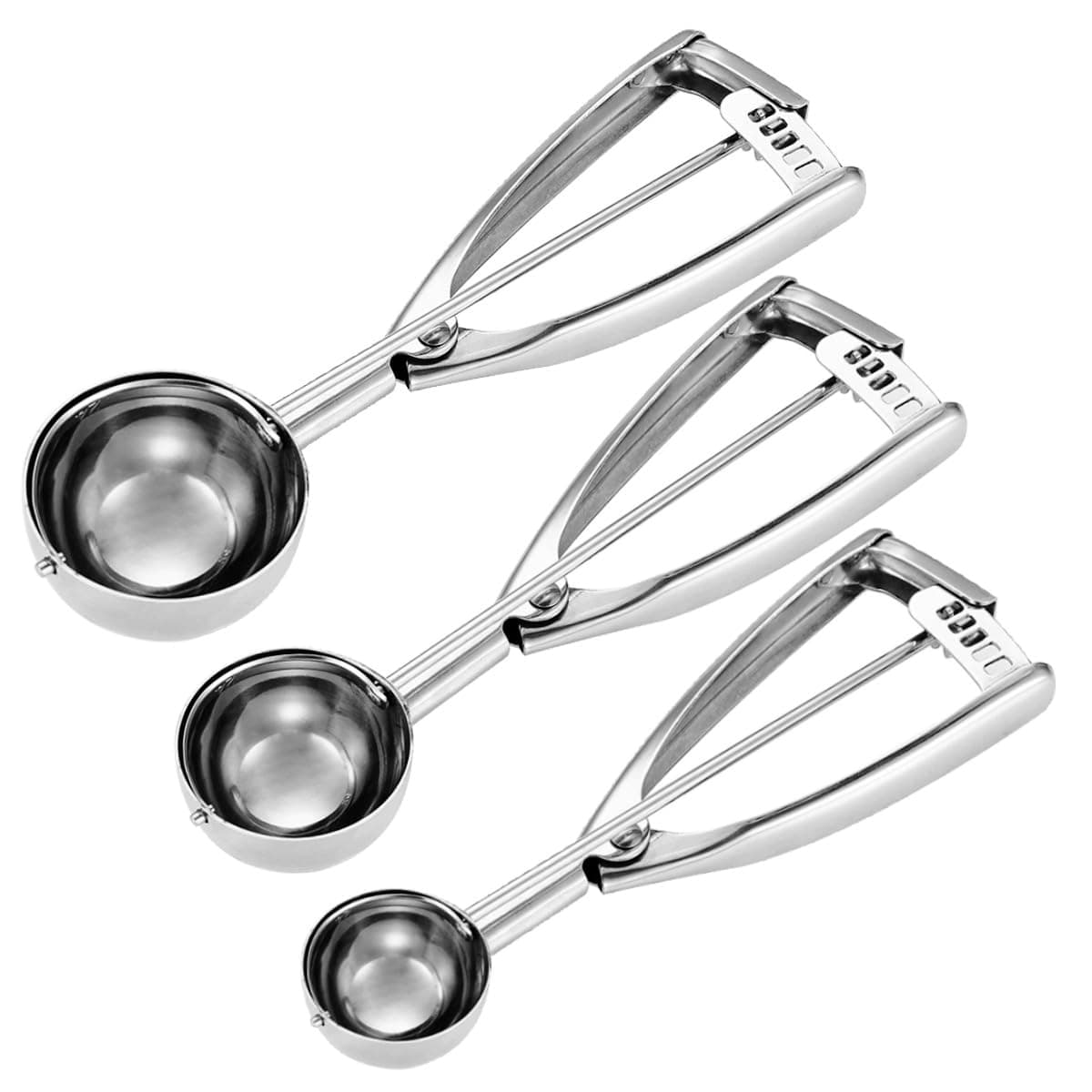 Cookie Scoop Set - Small/1 Tbsp, Medium/2 Tbsp, Large/3 Tbsp - Cookie Dough Scoop, Cookie Scoops for Baking Set of 3, Heavy-Duty 18/8 Stainless Steel Melon Baller Scoop Ice Cream Scoop