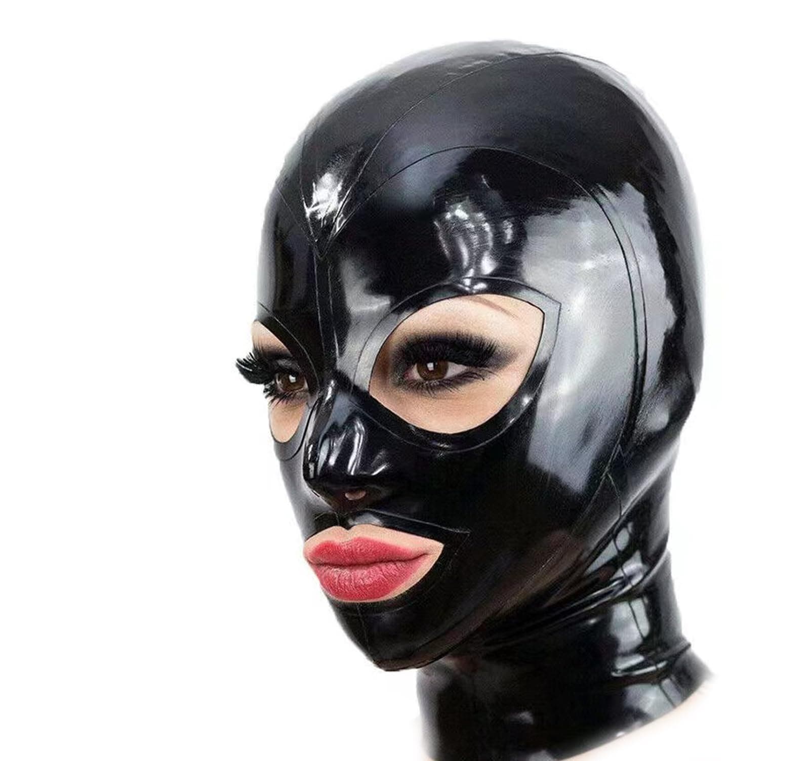 Black Latex Hood Mask Full Face Riding Hood for Party Cosplay Latex Mask for Halloween (XL)