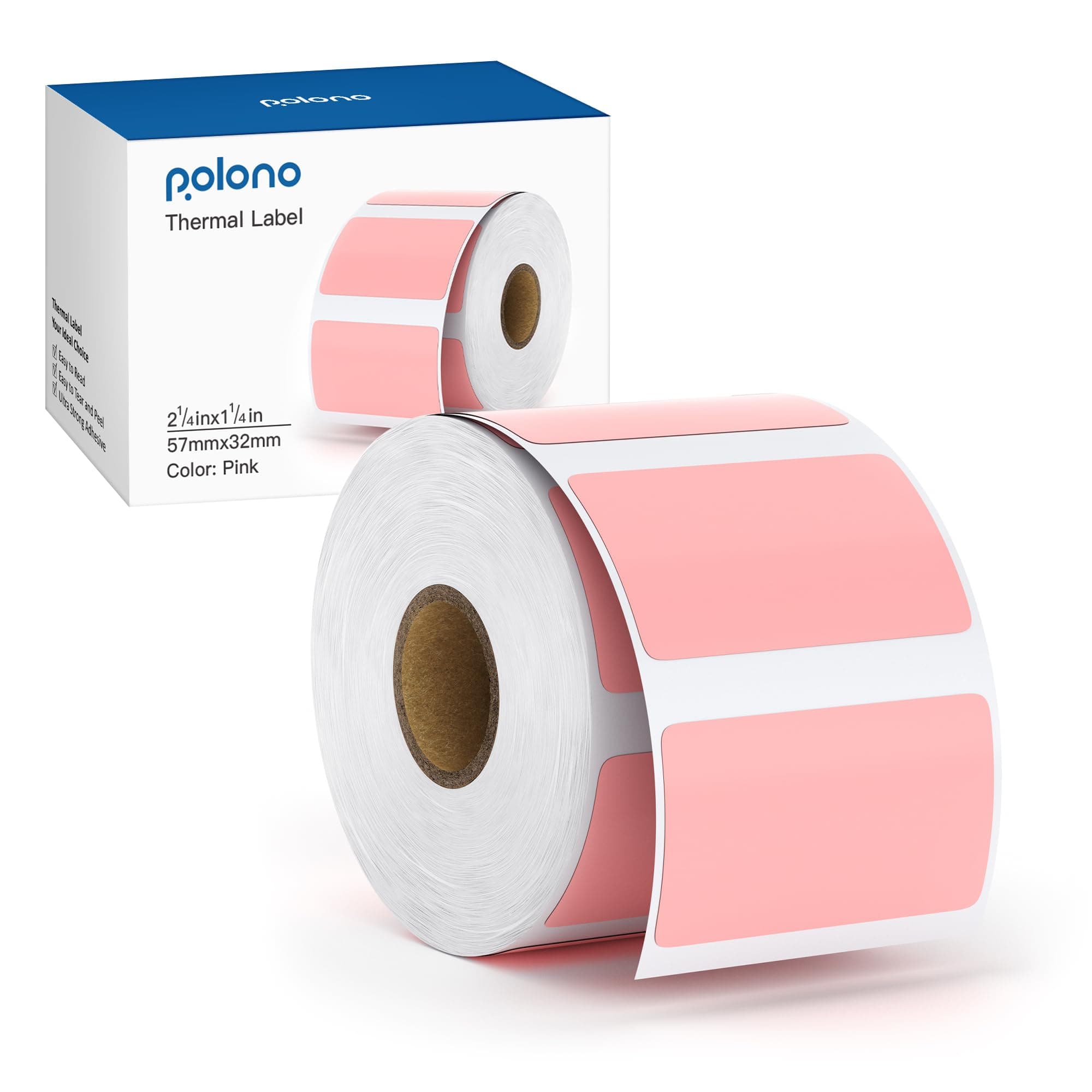 POLONO 2.25”x1.25” Direct Thermal Label, Perforated Sticker Labels for Address, Barcodes, Adhesive Multipurpose Labels Compatible with PL70E Label Printers (1000 Labels, Pink)