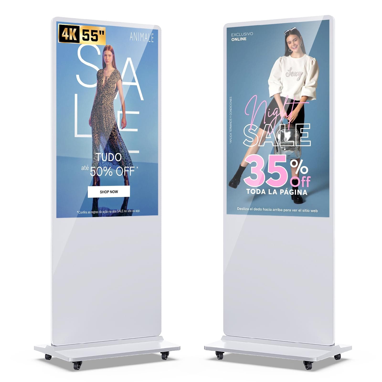 QIXZOCV MWE 55 Inch 4K Digital Signage Display Kiosk, LCD Screen Indoor Floor Standing Advertising Displays, Android System Commercial Totem, Vertical Poster with Auto Media Player-White