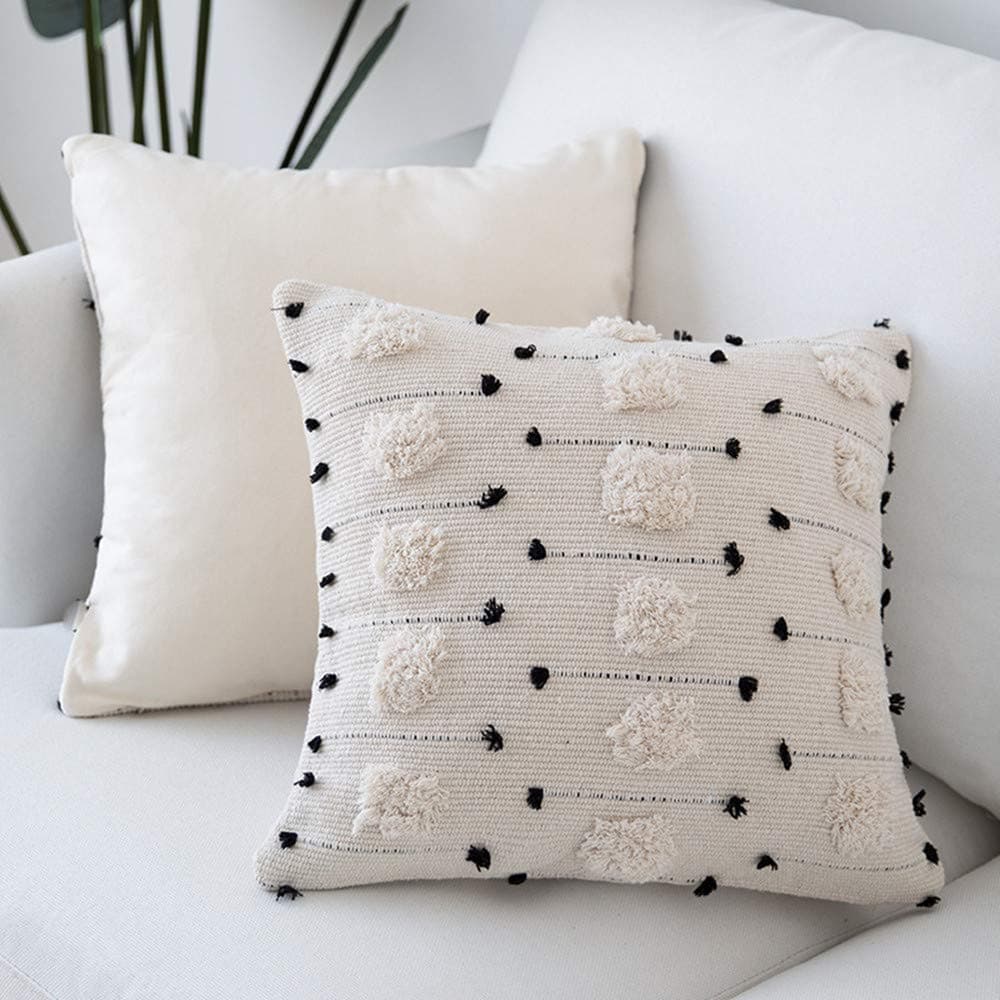 cygnus 18x18 Inch Black and White Tufted Throw Pillow Cover with Zipper Pillowcase Case for Couch Living Room Farmhouse Boho (1Pcs)
