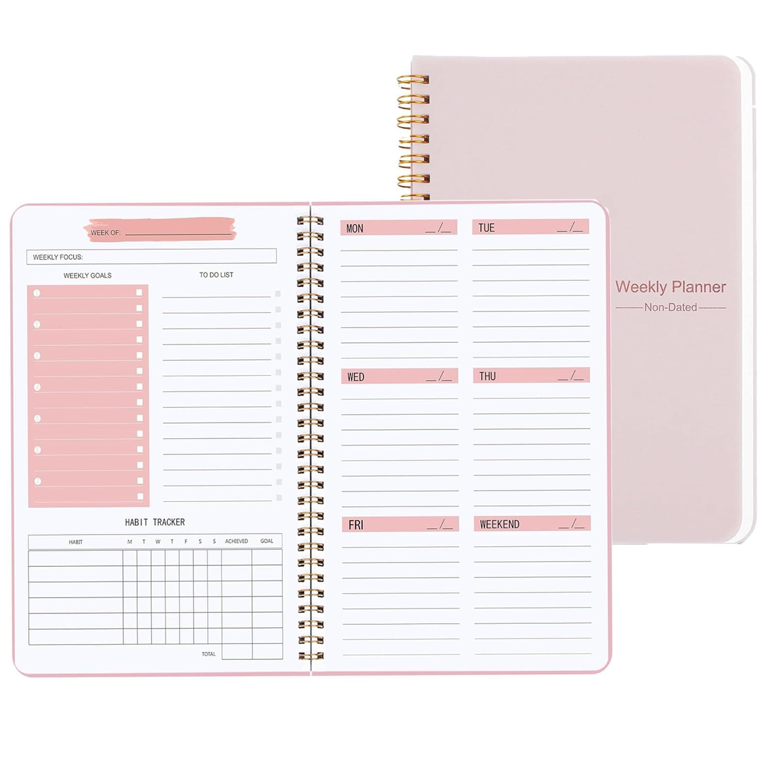 Weekly Planner Undated Planner Book with To-Do List,Weely Goals,Habit Tracker, 5.7"X 8" Inch for 52 Weeks Planning Pink for Women