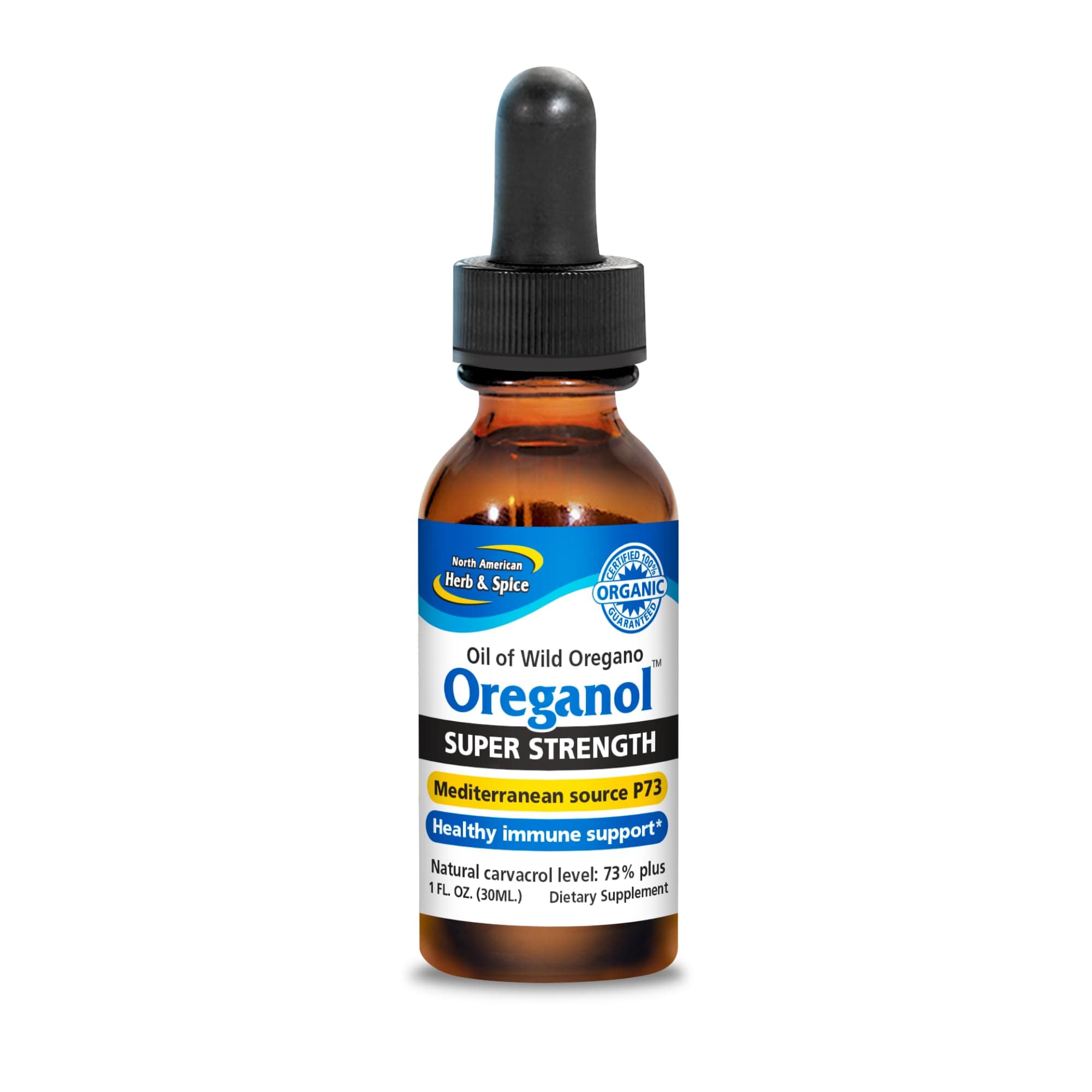 NORTH AMERICAN HERB & SPICE Super Strength Oreganol - 1 fl. oz. - Unprocessed, Wild, Organic Oregano Oil - Mediterranean Source P73 - Non-GMO - 432 Servings