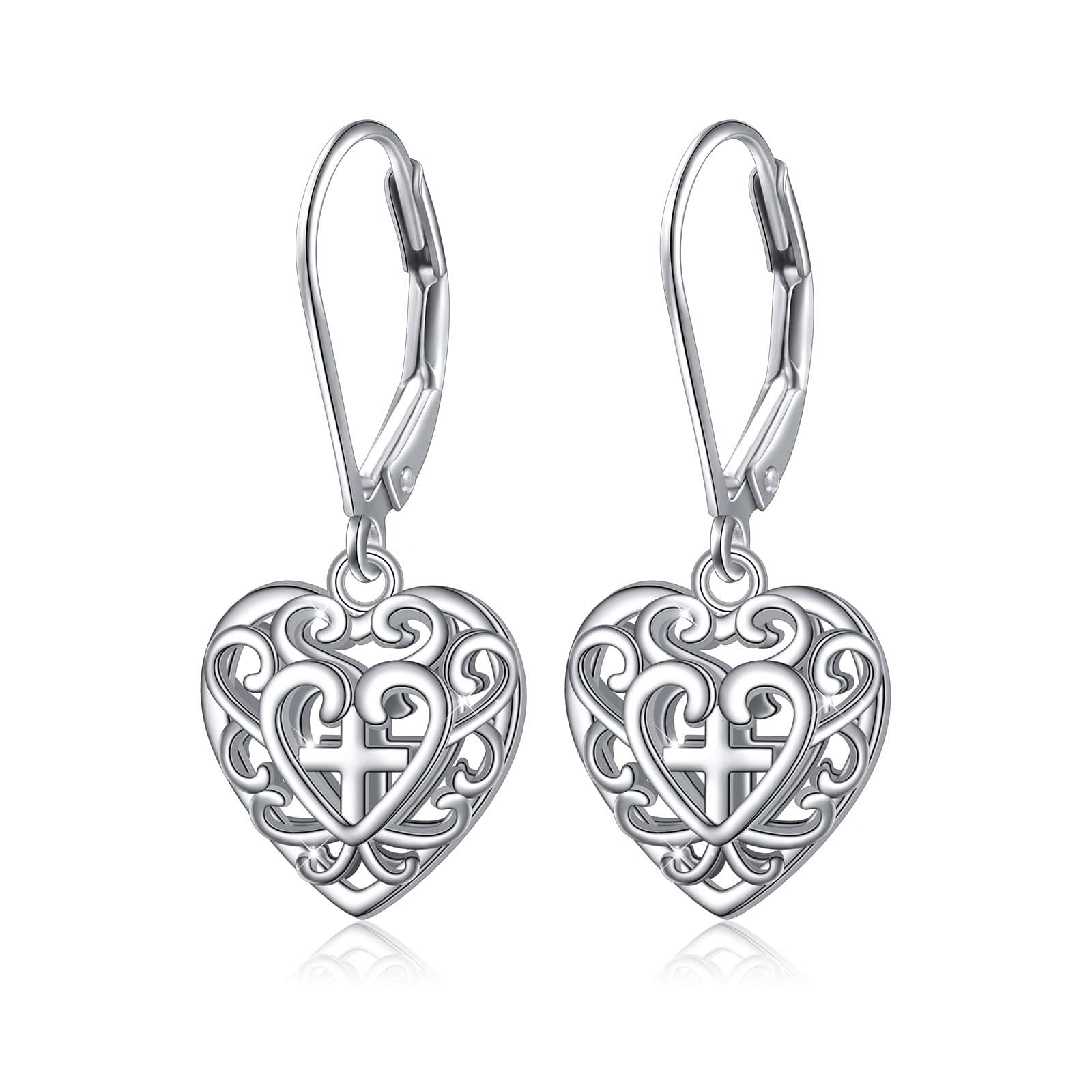 Sponsored Ad - S925 Sterling Silver Heart Dangle Drop Stud Earrings for Women Mom Sister Friend Jewelry