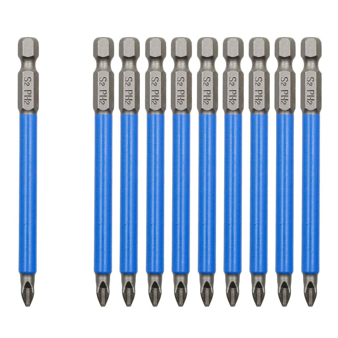 Biaungdo 10Pcs Magnetic PH2 Phillips Bits Set 3.5 inch Long Anti Slip #2 Bit (PH2 x 90MM)