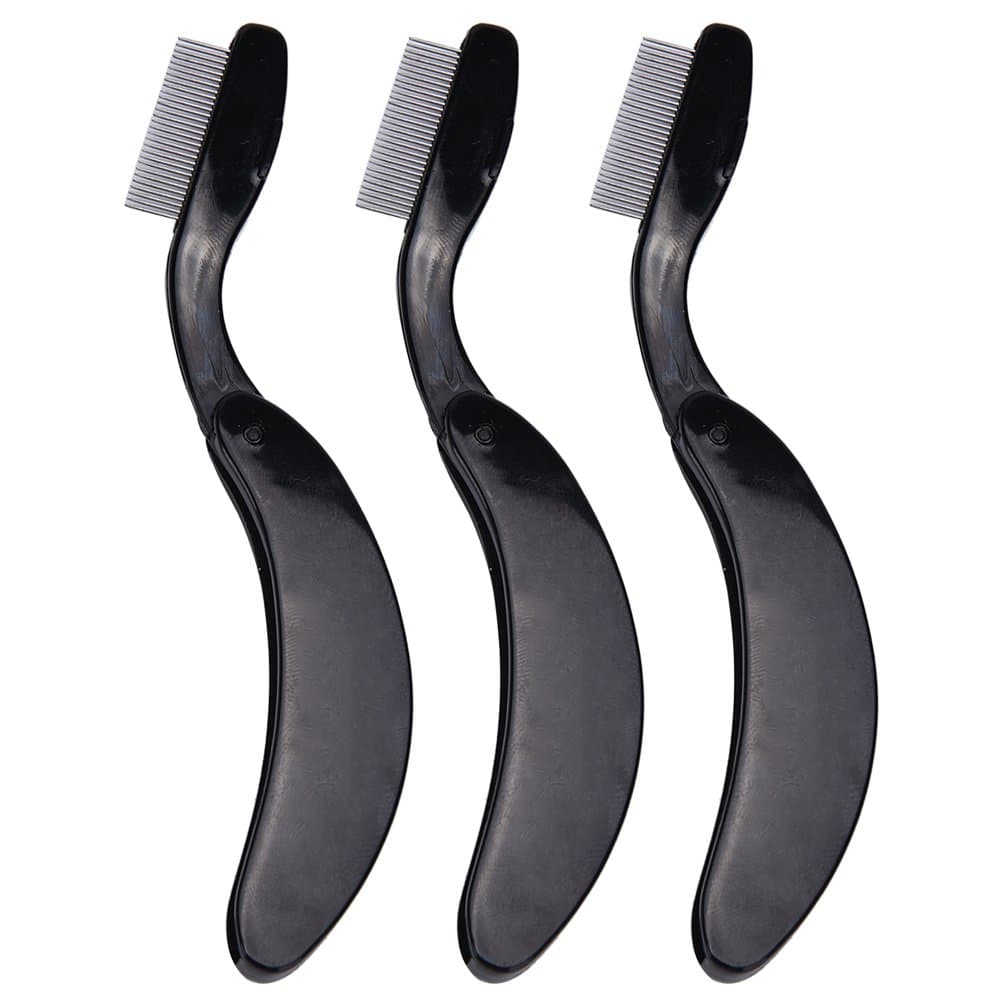 Bestim Inc 3 Pcs Folding Eyelash Comb, Stainless Steel Teeth Eyebrow Comb Lash and Brow Makeup Brush