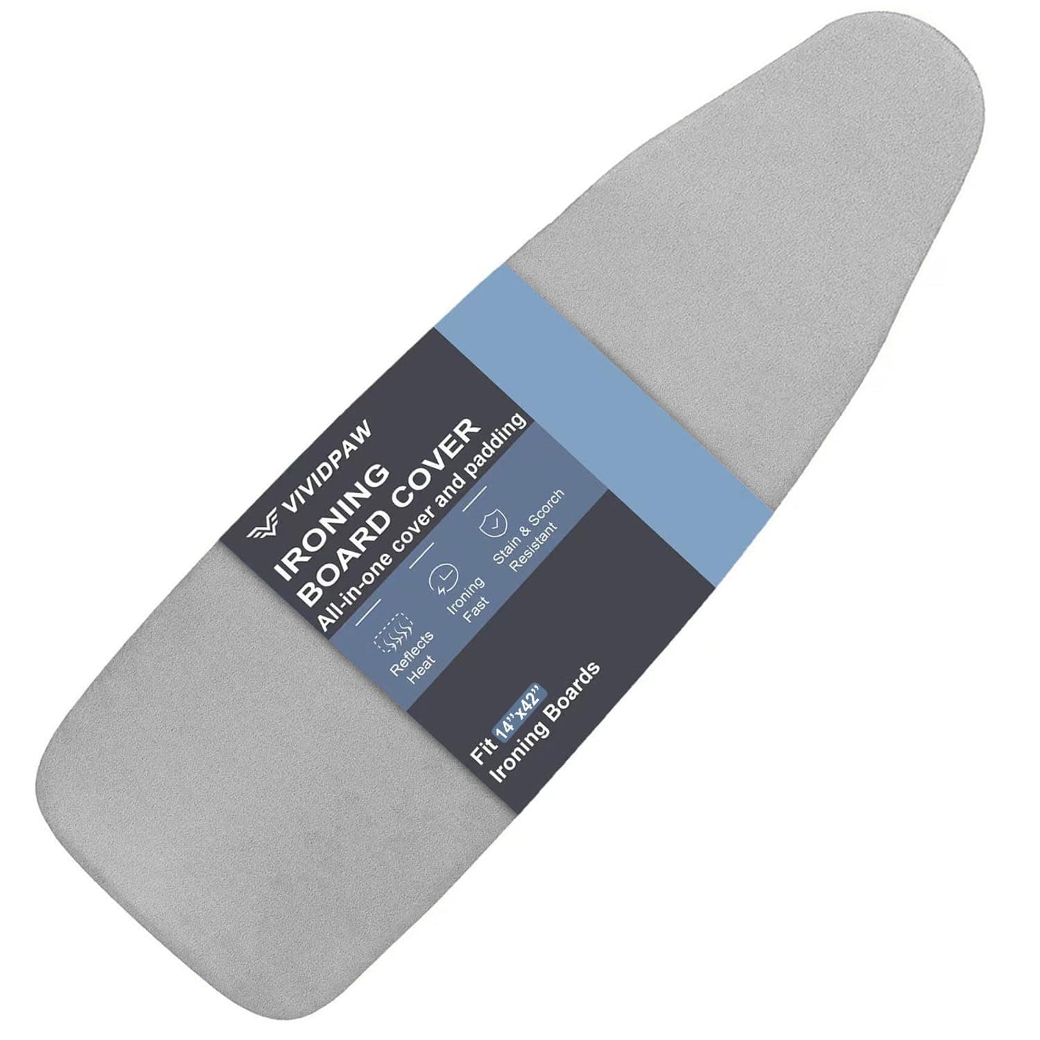14x42 Inch Over-The-Door Ironing Board Cover with User-Friendly Design, Heavy-Duty Padding, Adjustable Elastic Drawstring and Fasteners - Replacement Iron Board Cover (Grey, 14" x 42")