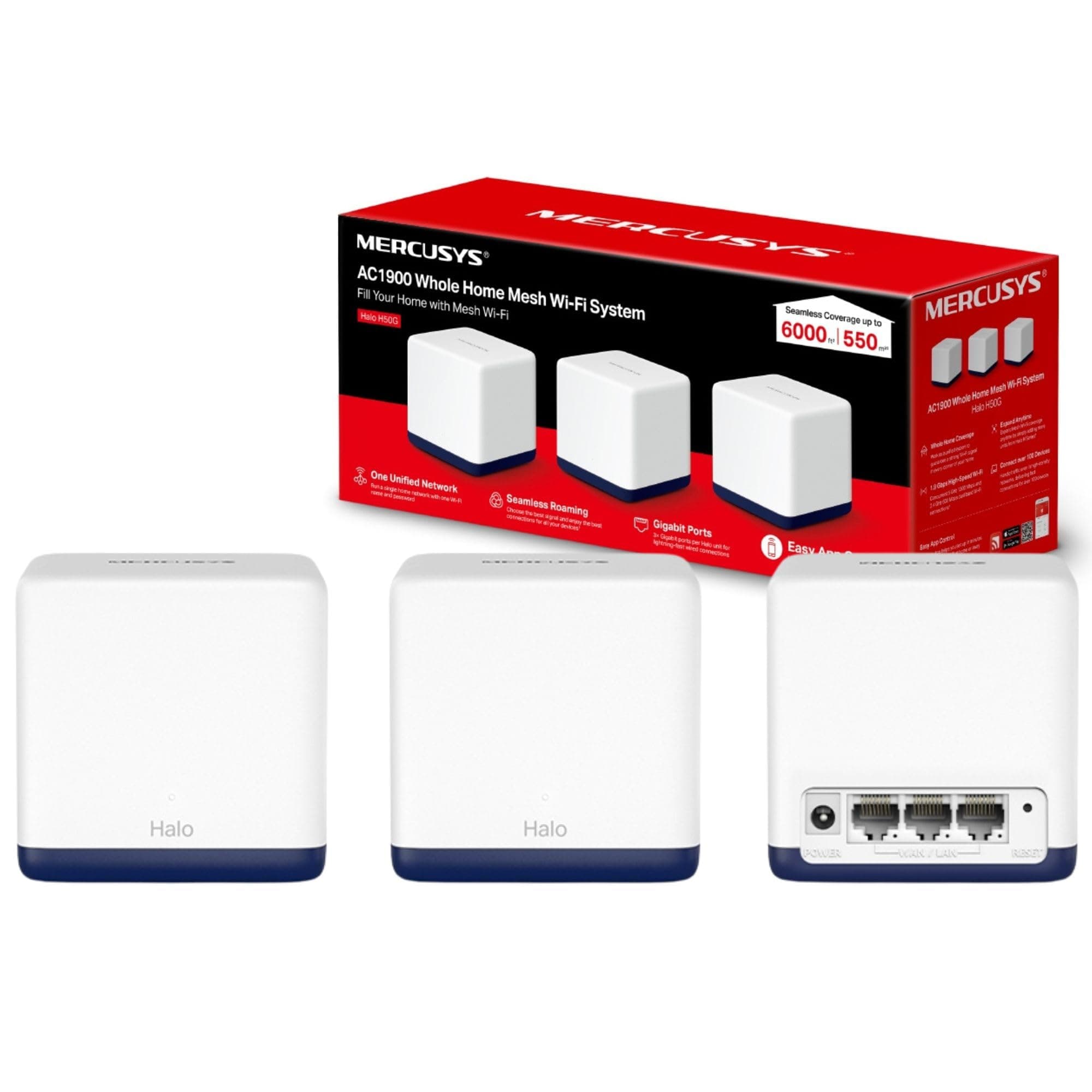MERCUSYS Halo H50G(3-pack) AC1900 WiFi Extender Booster,Dual Band Mesh WiFi System,TP-Link Router,VPN Encryption WiFi Booster,APP Control,Guest Network,Gigabit Ports,Easy Setup,Parental Control