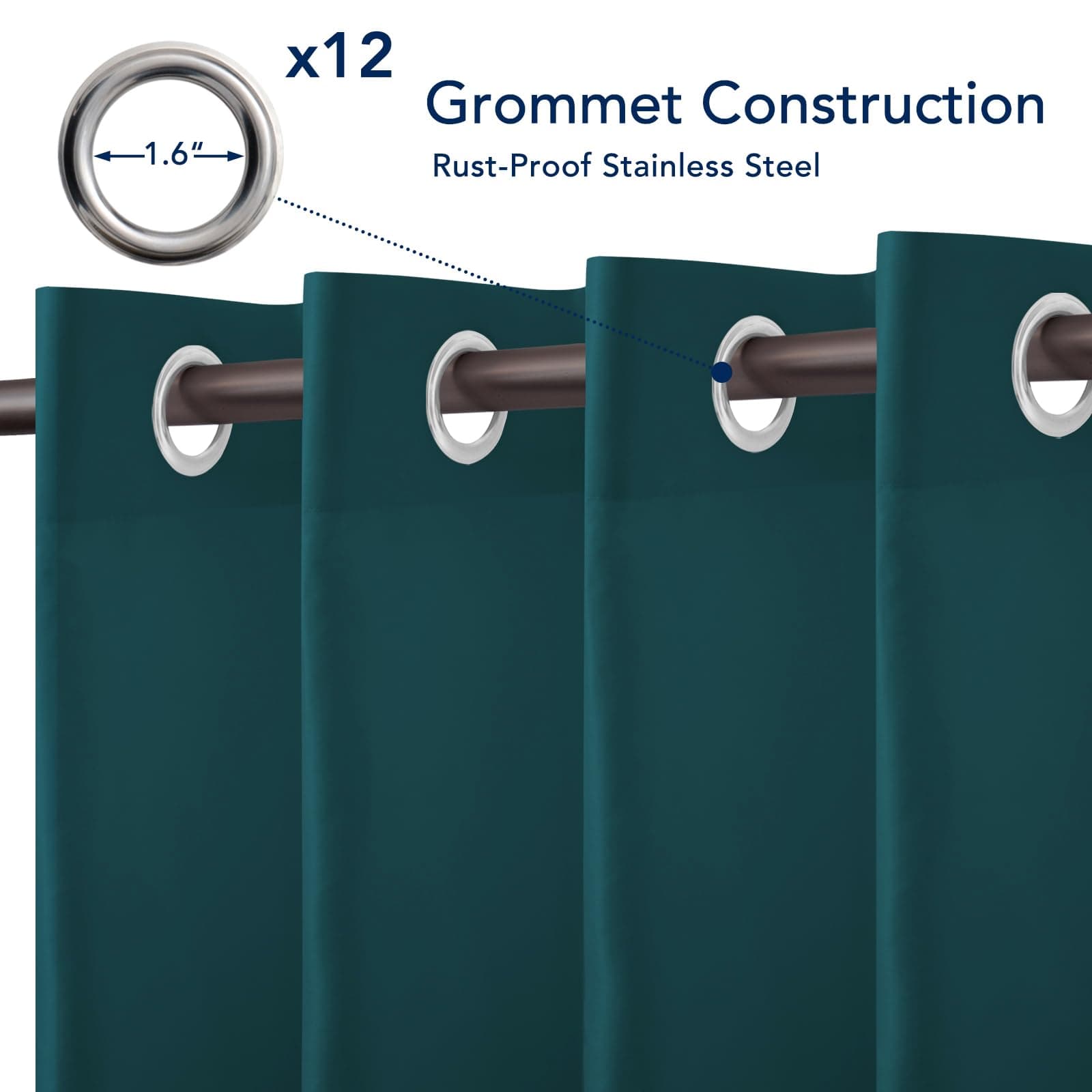 PureFit Outdoor Curtains for Patio Waterproof Weatherproof, UV and Fade Resistant Outside Curtains for Gazebo, Front Porch, Pergola, Sun Blocking Privacy Curtain, 100W x 120L inch, 1 Panel, Teal