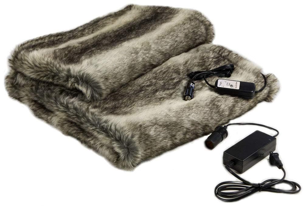 Faux Fur Cozy Heated Throw for Home and Auto (58" x 36") with Patented Safety Timer by Trillium Worldwide