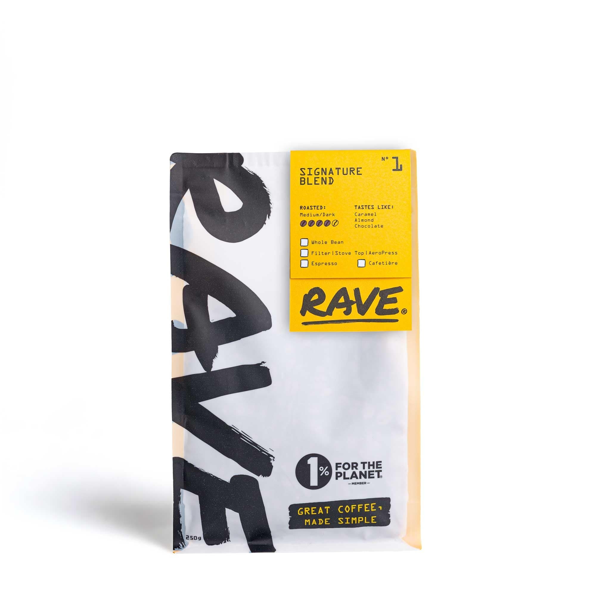 Rave Coffee - Signature Blend Nº 1, Filter Grind Freshly Roasted and Ground Coffee 250g