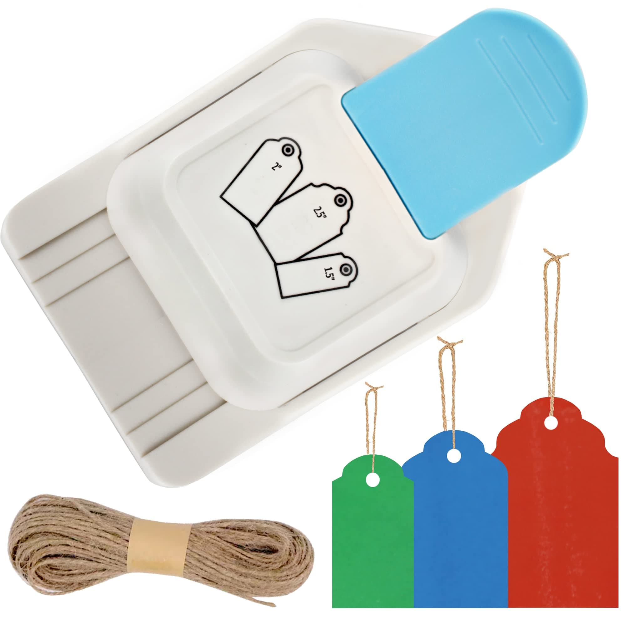 ECOHU Paper Craft Tag Punch 1.5" 2" 2.5" - with 1 roll Hemp Rope 32ft - Tag S...