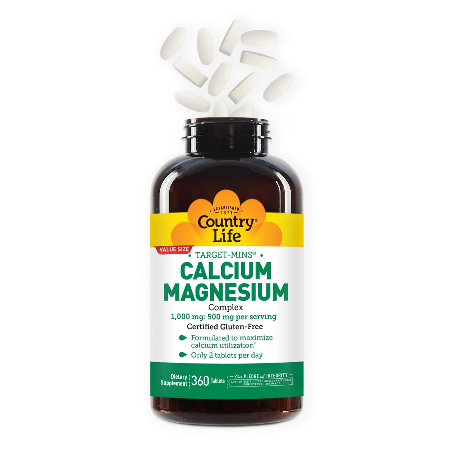 Country Life Target Mins Calcium-Magnesium Complex, 1,000 mg/500 mg Per 2 Tablets, 360-Count