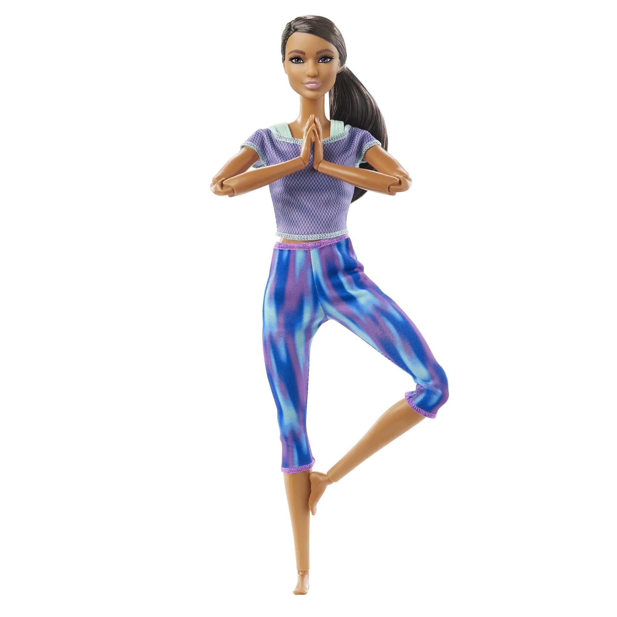 Barbie Barbie Made to Move Doll with 22 Flexible Joints & Curly Brunette Ponytail Wearing Athleisure-wear for Kids 3 to 7 Years Old GXF06