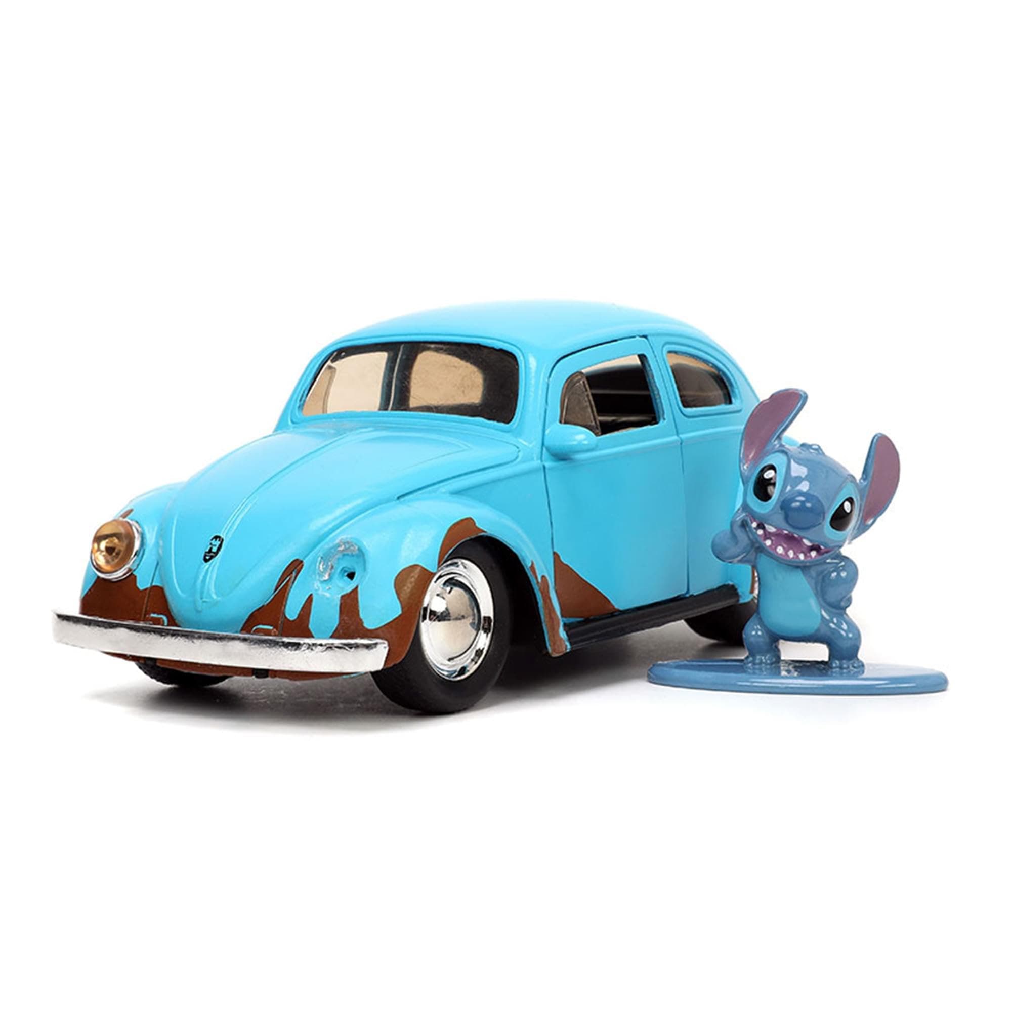 Jada Toys Disney Lilo and Stitch 1:32 Volkswagen Beetle Die-cast Car w/ 1.65" Stitch Figure, Toys for Kids and Adults