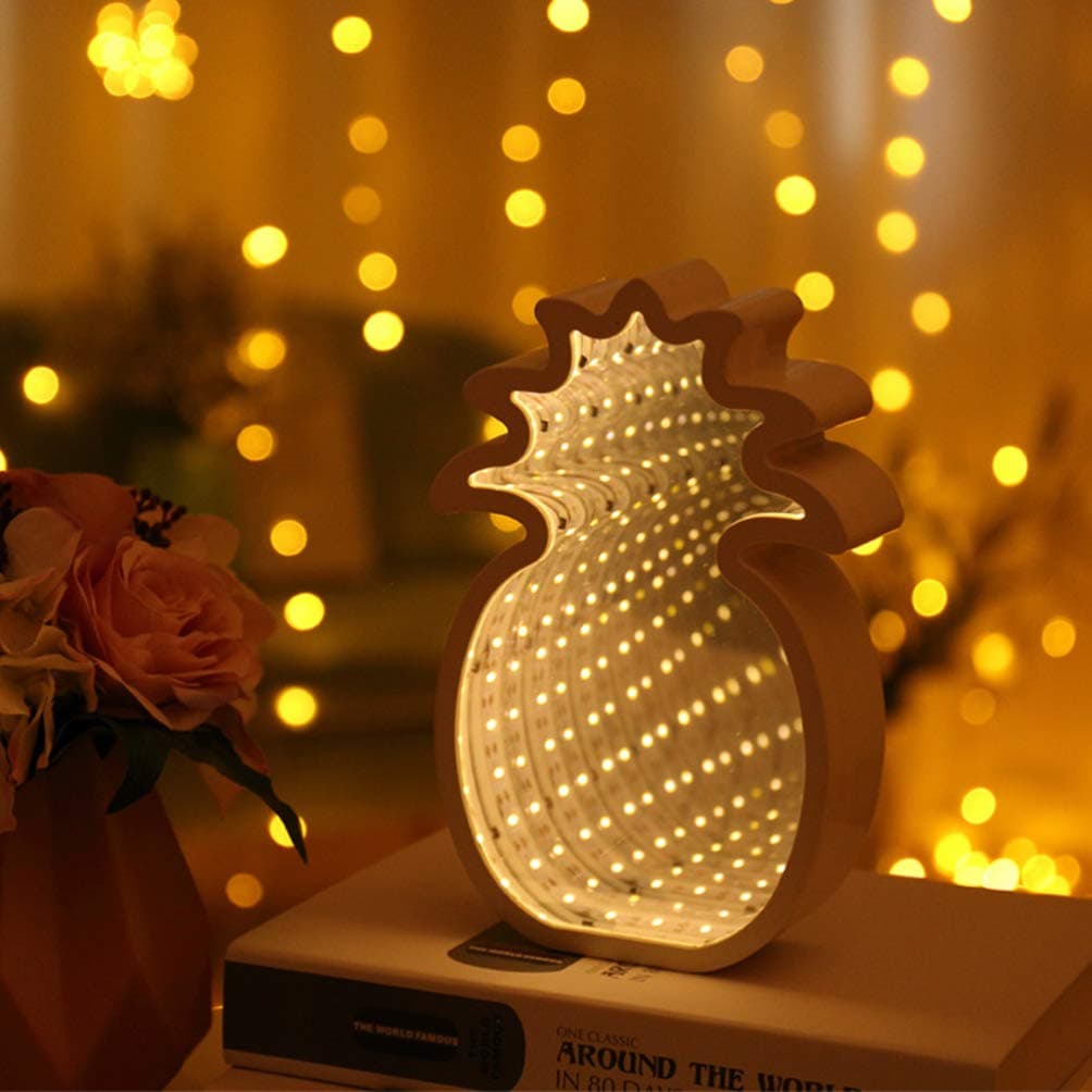 Mobestech Tunnel Lamp Pineapple Shaped LED Infinity Mirror Lights Table Lamp Decorative Wall Lights for Bedroom Living Room DIY Home Decor