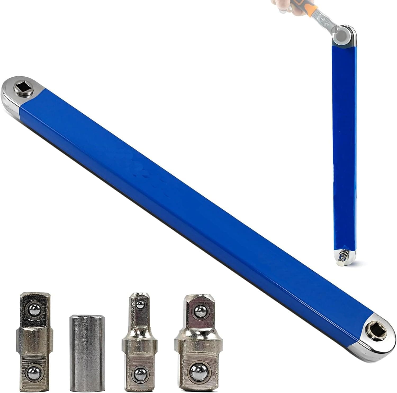 Tight Reach Extension Wrench Set with 1/2", 1/4" and 3/8" Square Drive Adapters，Impact Ready Offset Extension Wrench Non-Swivel Leveraging Ratchet for Small Place