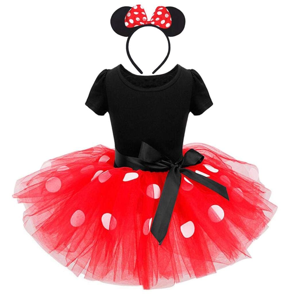 Lito Angels Princess CostumeFancy Dress Up Costume with Mouse Ears Bowknot Hair Hoop for World Book Day Kids Girls, Halloween Birthday Party Polka Dot Tutu Skirt, Age 2-3 Years, Red