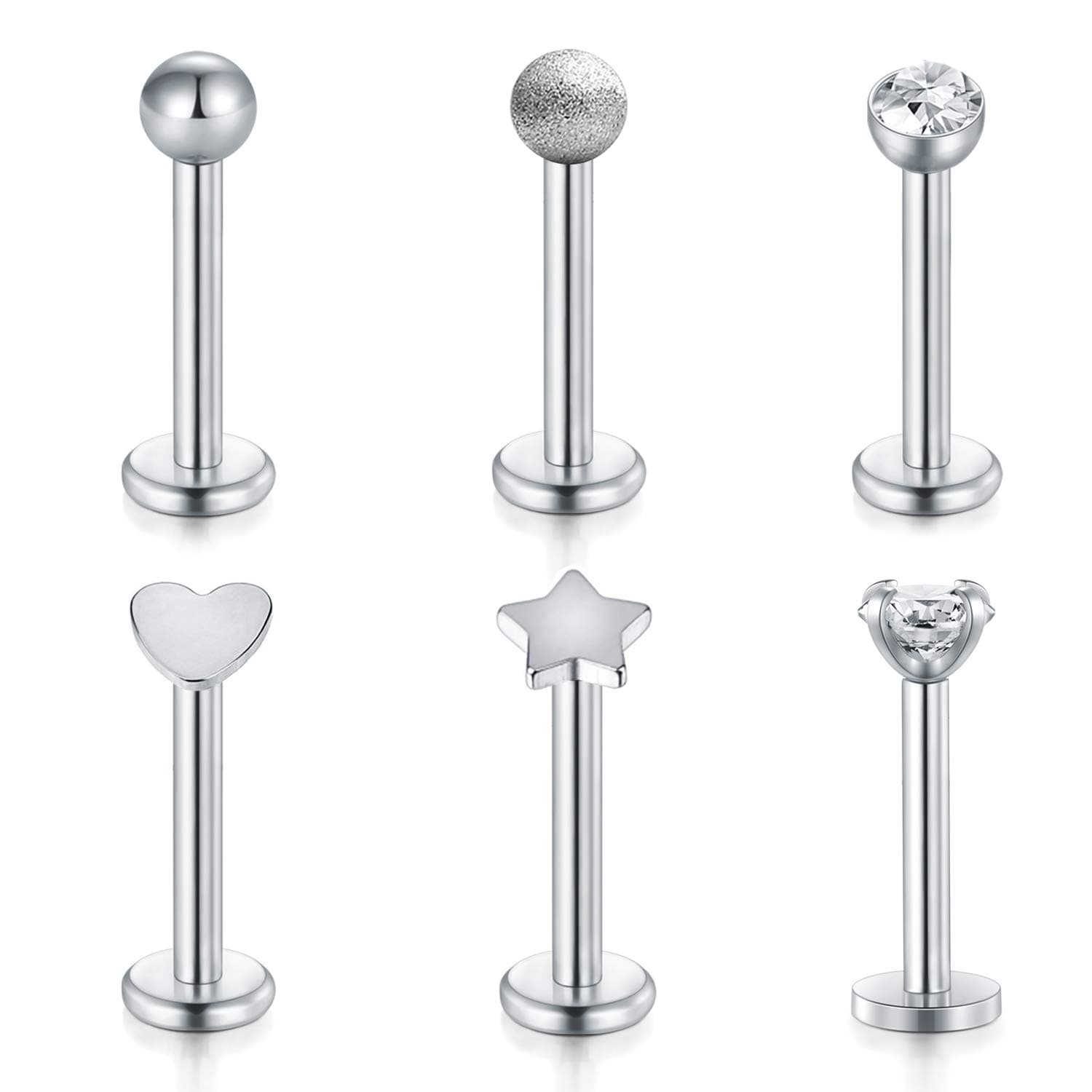 LongitaHelix Tragus Earring Studs 16G Stainless Steel Labret Piercing Lip Bars Studs Body Jewellery Conch Earring Lip Rings