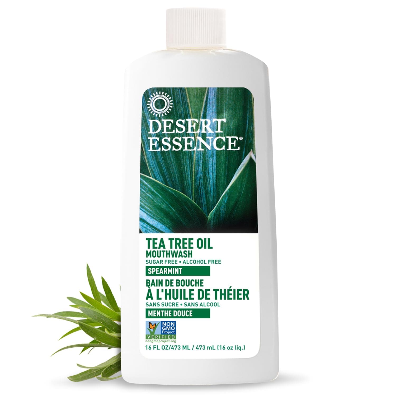 Tea Tree Oil Mouthwash, Spearmint, 16 fl oz - Alcohol Free, Sugar Free, Gluten Free, Vegan, Cruelty Free, Non-GMO - Aloe, Vitamin C & Spearmint Essential Oil - Healthy Teeth & Gums