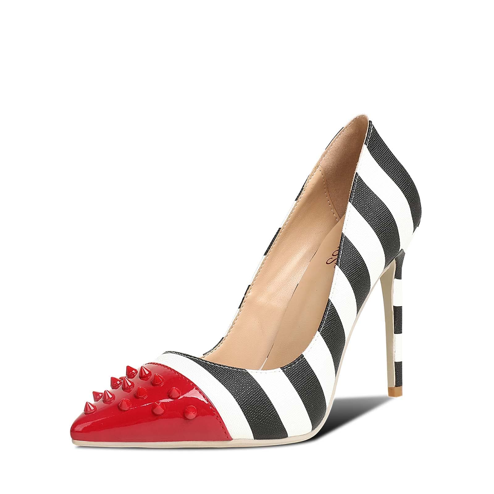 wetkiss Women's Pumps Stripped Heels Stripe Zebra Print Stiletto Heels Pointed Toe Slip on Sexy High Heel Pump Shoes for Women Ladies Female -10cm/3.94"