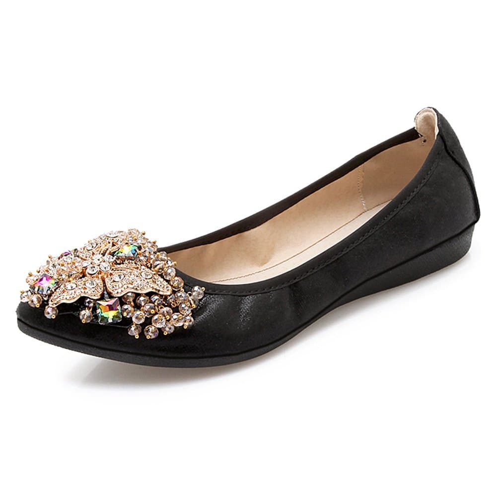 Meeshine Women's Wedding Flats Rhinestone Slip On Foldable Ballet Shoes