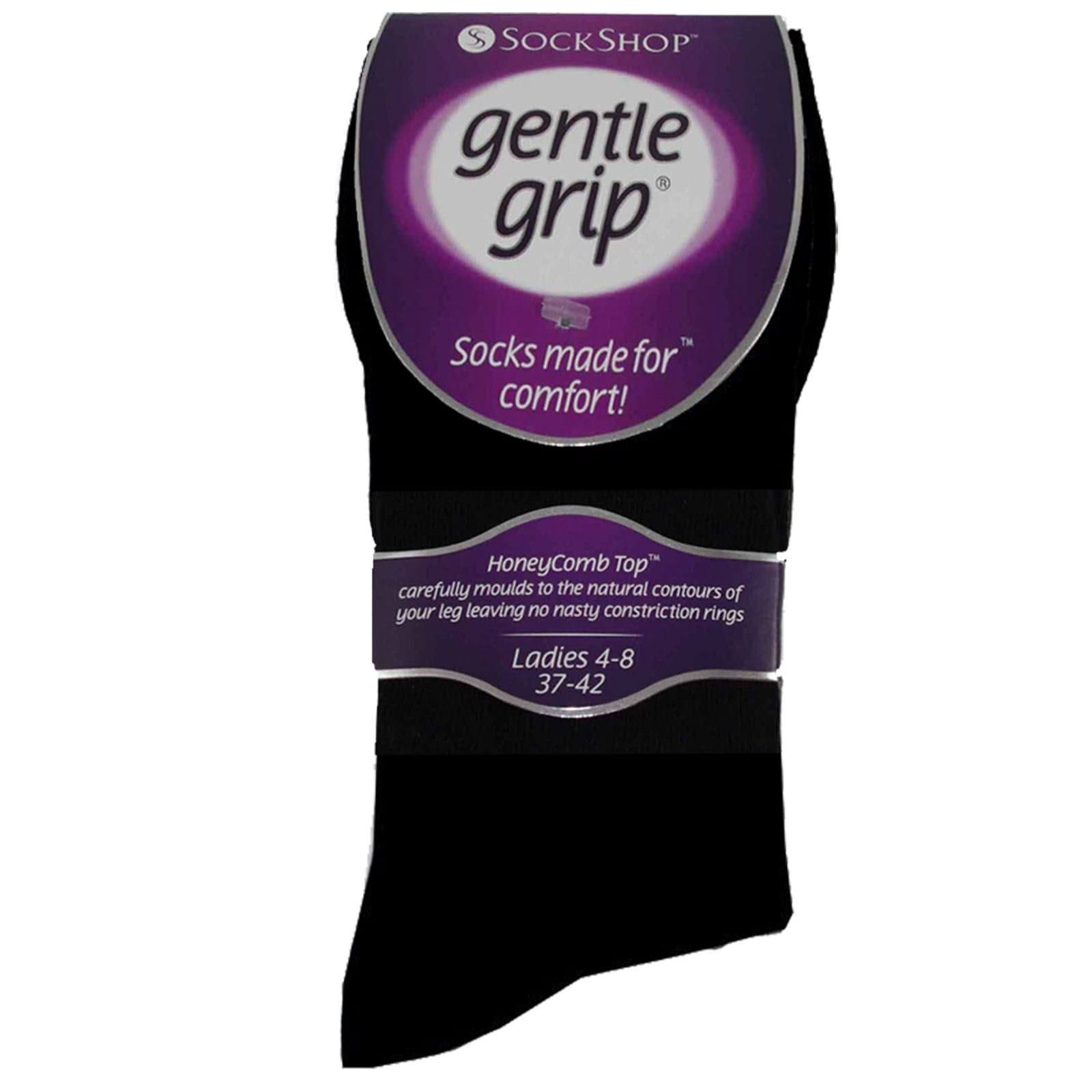 Sock Shop Mens 6-11 Ladies 4-8 Gentle Grip Honeycomb top SocksBlack[Ladies Pack Of 3 ,UK 4-8]
