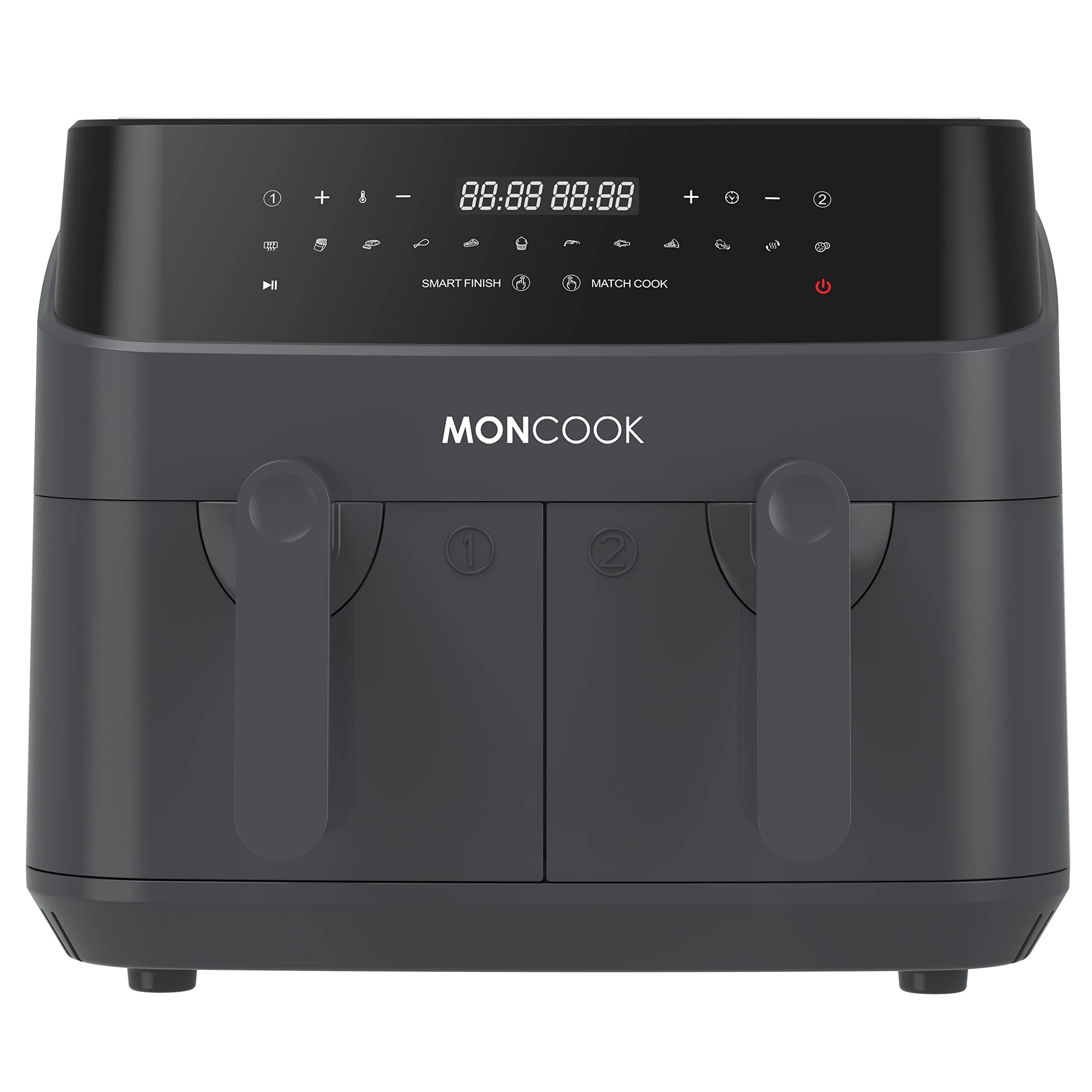 MONCOOK Double Air Fryer - 2 In 1 Airfryer 9L With 2 x 4.5L Baskets - 50 Recipe Cookbook - Smart Finish Function - Digital LED Display Airfryer - 12 Pre-Set Cooking Programs - Healthy Oil-free Fryer
