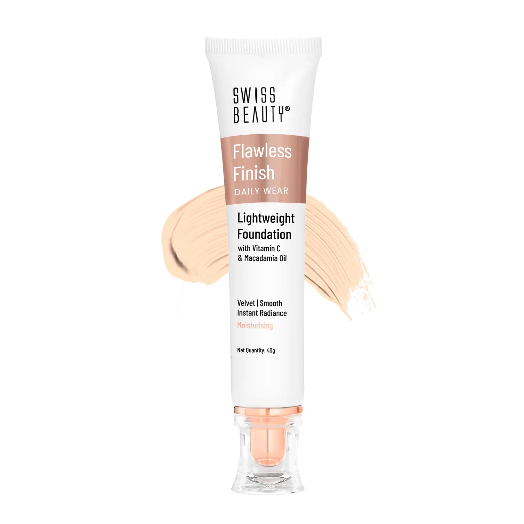 Swiss Beauty Flawless Finish Foundation | Medium Coverage | Lightweight |Oil-Free Formula |Radiant Finish | Shade - 01 White Ivory, 50gm