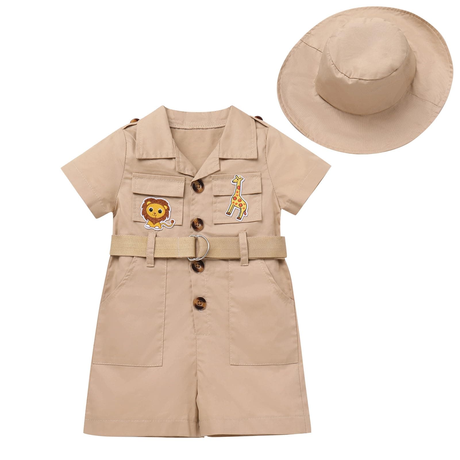 IDOPIP Girl Jungle Safari Outfit Wild Birthday Romper+Hat Jumpsuit Birthday Party Clothes Overall Shorts Photo Shoot Bodysuit